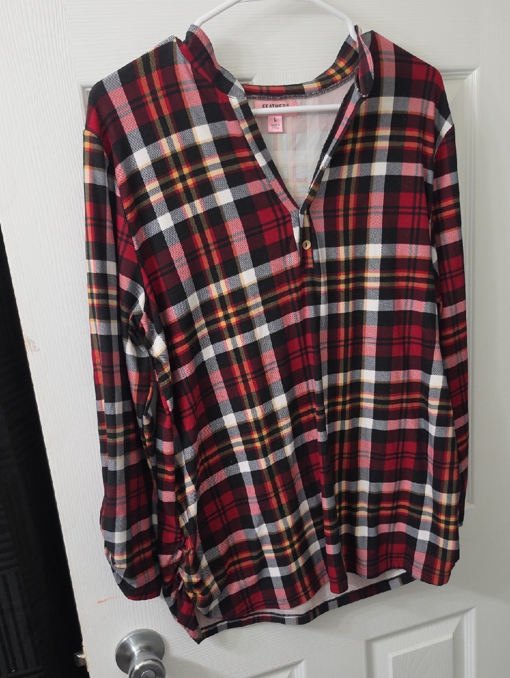 feathers Red, Black and Cream Plaid Shirt